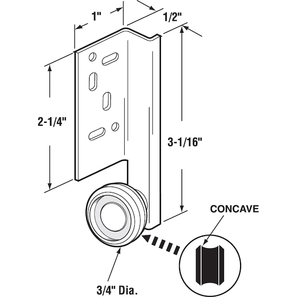 Prime-Line Steel Drawer Track Center Roller Assembly, 3/4 in. Wheel, Concave Edge 2 Pack - R 7257