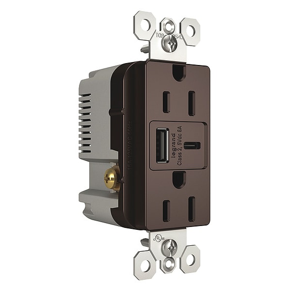 Legrand USB Charger Receptáculo, 15 A, Color Bronce Oscuro, Tipo A/C - R26USBACDBCCV4