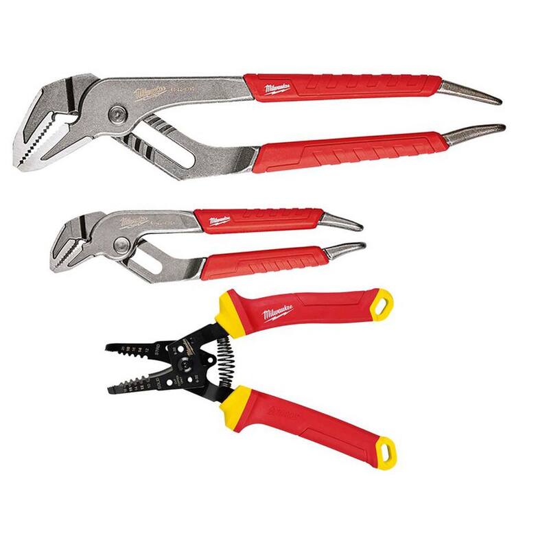 Juego de 3 piezas de pinzas de mandíbula recta de 6 pulgadas y 10 pulgadas de Milwaukee con pelacables y cortador de alambre aislado de 1000 voltios de calibre 10-20 AWG - 48-22-6330-48-22-2214