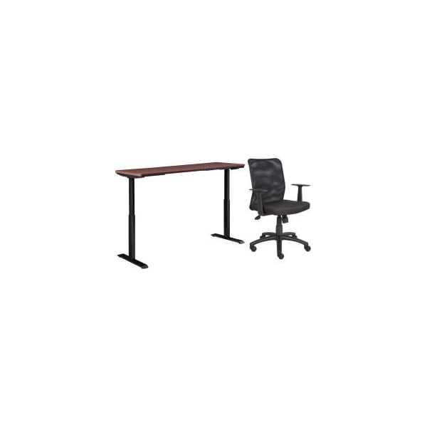 Global Equipment Interion    Height Adjustable Table with Chair Bundle - 72"W x 30"D, Mahogany W/ Black Base - 695781MH-B