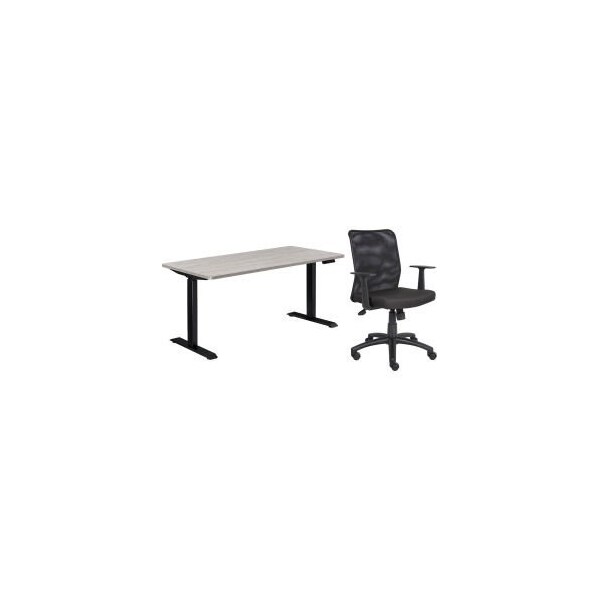 Global Equipment Interion    Height Adjustable Table with Chair Bundle - 60"W x 30"D, Gray W/ Black Base - 695780GY-B