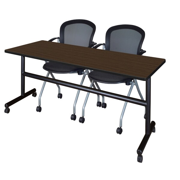 Regency Kobe Flip-Top Training Nesting Table W/ 2 Cadence Nest Chairs, 72 in W, 24 in L, Neo Walnut - MKFT7224NW23BK
