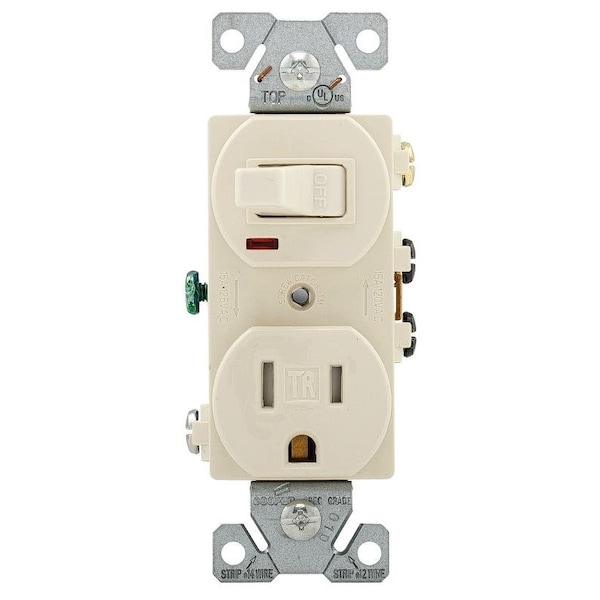 Eaton Wiring Devices Combination Switch Receptacle, 2 Polos, 15 A, 120 V Switch, 125 V Receptacle - TR274LA