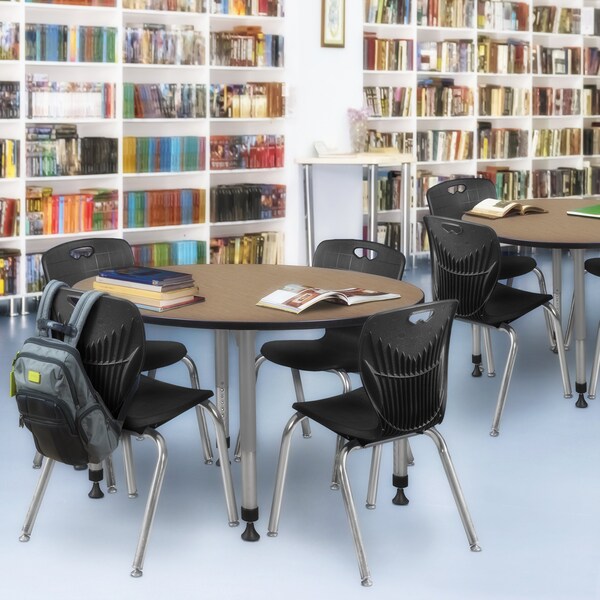 Regency Round Kee Adjustable Classroom Table W/ 4 Andy Stack Chairs, 48 in W, 48 in L, Noble Oak - TB48RNDNOAPGY40BK