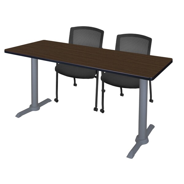 Regency Kobe T-Base Training Seminar Table W/ 2 Knight Mesh Chairs, 72 in W, 24 in L, Neo Walnut - MTRCT7224NWGY56CBK