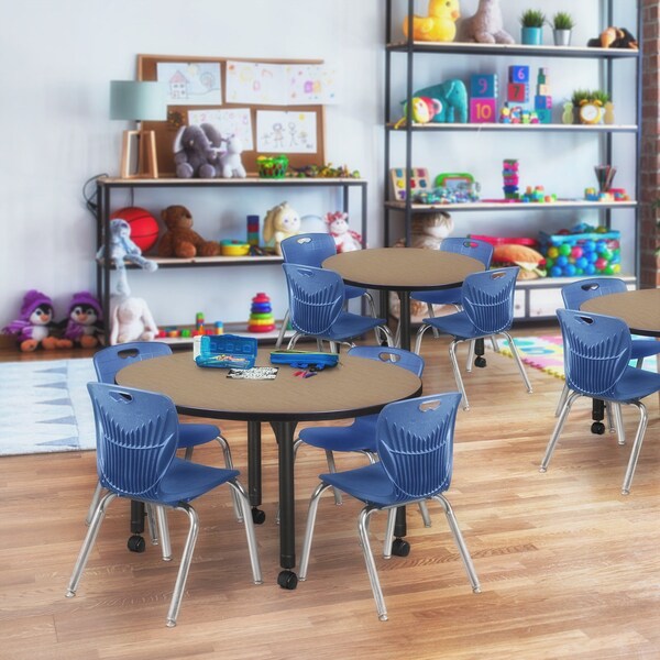 Regency Round Kee Mobile Adjustable Classroom Table W/ 4 Andy Chairs, 36 in W, 36 in L, Noble Oak - TB36RNDNOAPCBK45NV