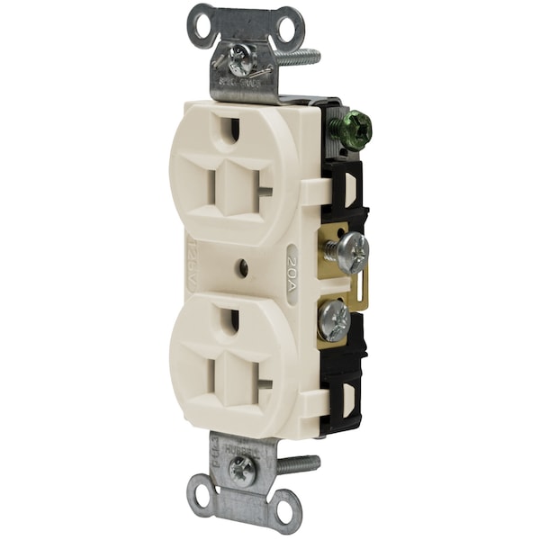 Dispositivos de lámina recta Hubbell Wiring Device-Kellems, receptáculos, dúplex, grado comercial, 2 polos 3 cables a tierra, 20A 125V, 5-20R, almendra clara, paquete individual - CRF20LA
