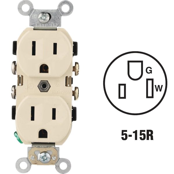 Enchufe Dúplex Comercial de 15A en Marfil de Grado Comercial - S01-CR15-0IS