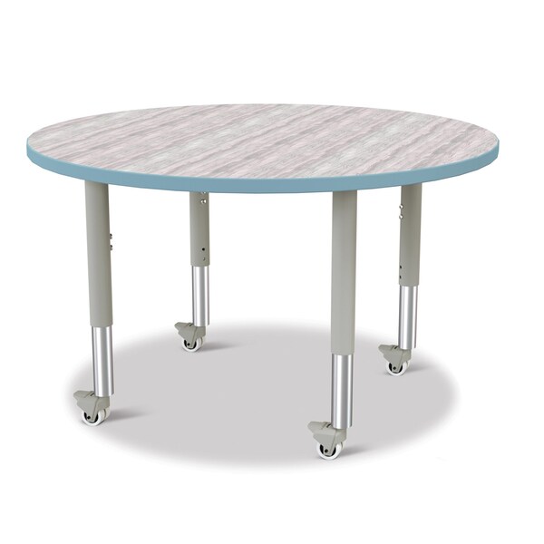Jonti-Craft Berries Round Activity Table, 42 in. Diameter, Mobile, Driftwood Gray/Coastal Blue/Gray - 6468JCM452