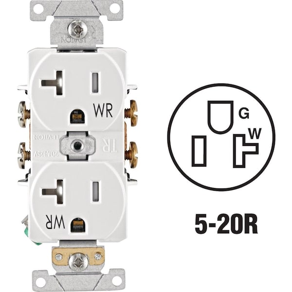 Tomacorriente Dúplex Blanco Resistente a Manipulaciones y Clima de Grado Comercial de 20A - R77-TWR20-00W