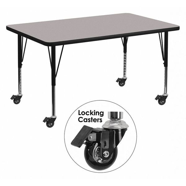 Flash Furniture Rectangle Activity Table, 30" W, 48" L, 25.5" H, Laminate, Grey - XU-A3048-REC-GY-H-P-CAS-GG