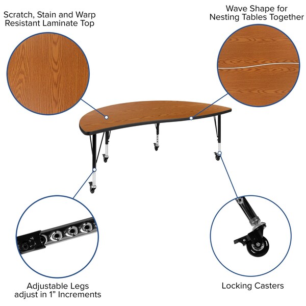 Flash Furniture Oval 60 W, 86 L, 25 H, Chrome, Laminate, Particleboard, Plastic, Steel, Wood Grain - XU-GRP-12CH-A3060CON-60-OAK-T-P-CAS-GG
