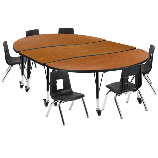 Flash Furniture Oval 60 W, 86 L, 25 H, Chrome, Laminate, Particleboard, Plastic, Steel, Wood Grain - XU-GRP-12CH-A3060CON-60-OAK-T-P-CAS-GG