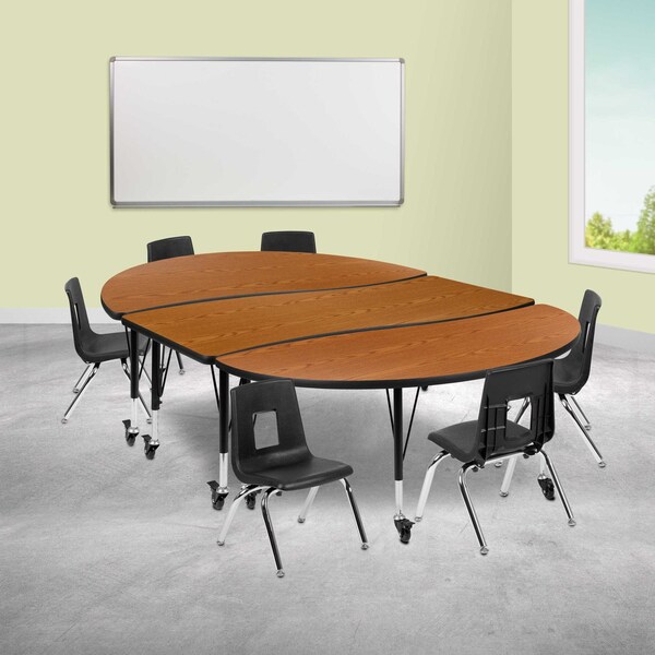 Flash Furniture Oval 60 W, 86 L, 25 H, Chrome, Laminate, Particleboard, Plastic, Steel, Wood Grain - XU-GRP-12CH-A3060CON-60-OAK-T-P-CAS-GG