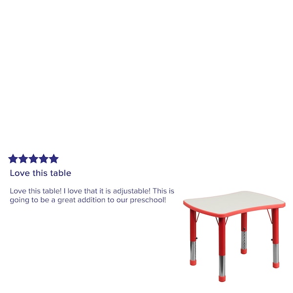 Flash Furniture Rectangle Activity Table, 21.875 W, 26.625 L, 23.5 H, Plastic, Steel, Red - YU-YCY-098-RECT-TBL-RED-GG