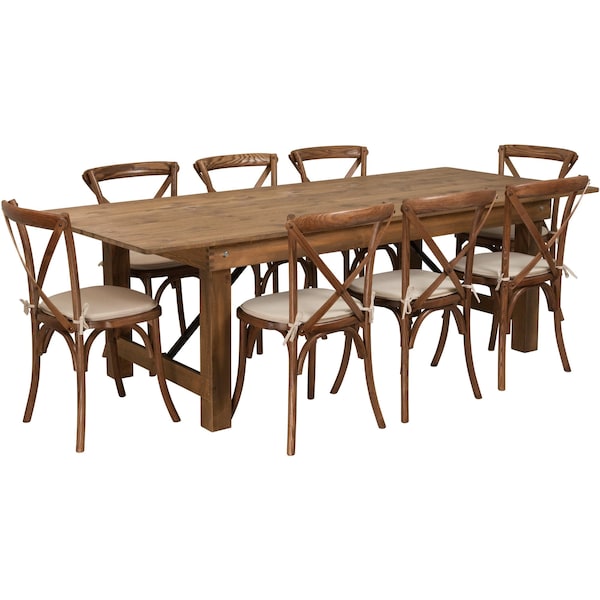 Flash Furniture Rectangle Antique Farm Table, 40" W, 96" L, 30" H, Wood Top, Wood Grain - XA-FARM-12-GG