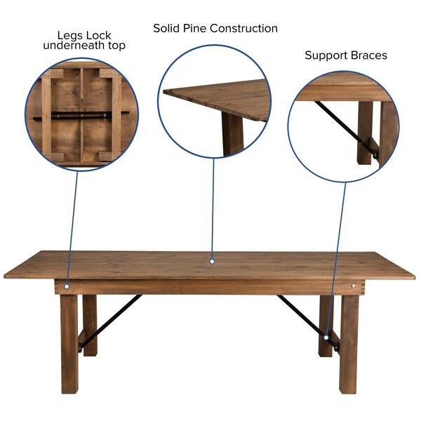 Flash Furniture Rectangle Antique Farm Table, 40" W, 96" L, 30" H, Wood Top, Wood Grain - XA-FARM-12-GG