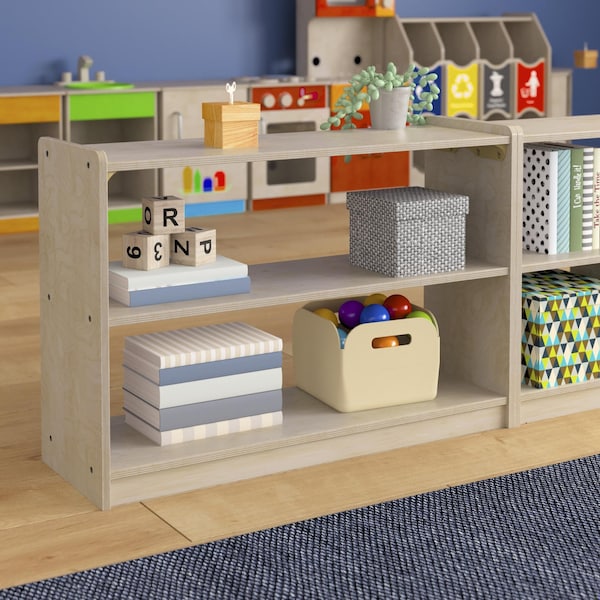 Flash Furniture Bright Beginnings Commercial Extra W 2 Shelf Wooden Classroom Open Storage Unit, Natural - MK-ME088030-GG