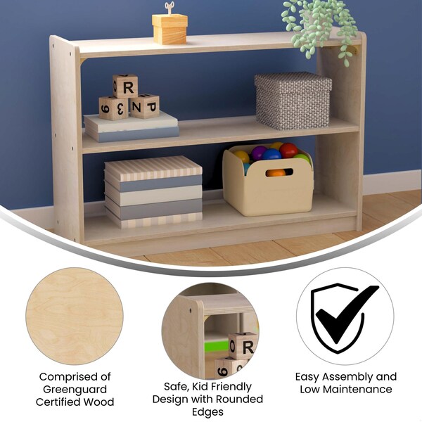 Flash Furniture Bright Beginnings Commercial Extra W 2 Shelf Wooden Classroom Open Storage Unit, Natural - MK-ME088030-GG