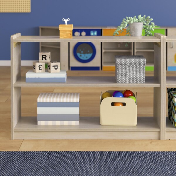 Flash Furniture Bright Beginnings Commercial Extra W 2 Shelf Wooden Classroom Open Storage Unit, Natural - MK-ME088030-GG