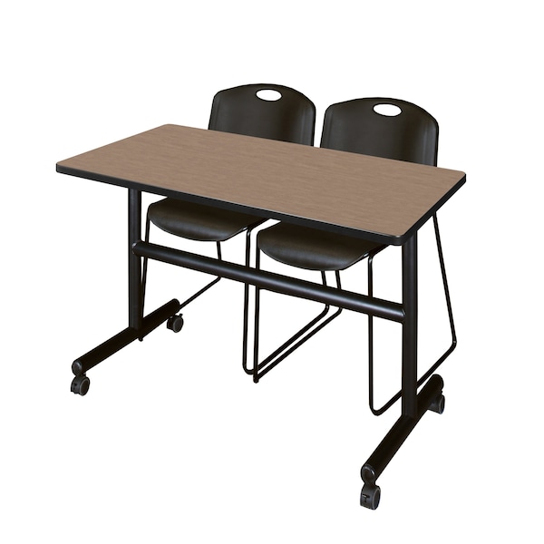Regency Kobe Flip-Top Training Nesting Table W/ 2 Zeng Stack Chairs, 48 in W, 30 in L, Noble Oak - MKFT4830NO44BK
