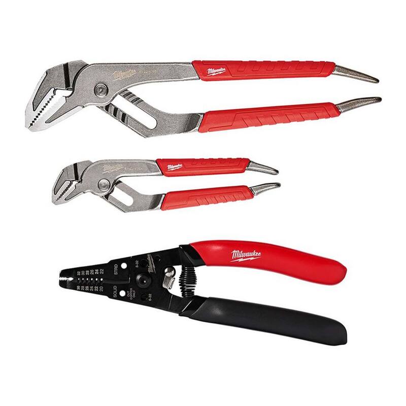 Juego de alicates de mandíbula recta de 6 y 10 pulgadas de Milwaukee con pelacables y cortador con agarre sumergido de bajo voltaje de 20-32 AWG (3 piezas) - 48-22-6330-48-22-3080