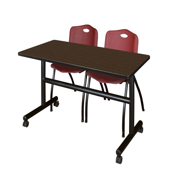 Regency Kobe Flip-Top Training Nesting Table W/ 2 M Stack Chairs, 48 in W, 30 in L, Neo Walnut - MKFT4830NW47BY