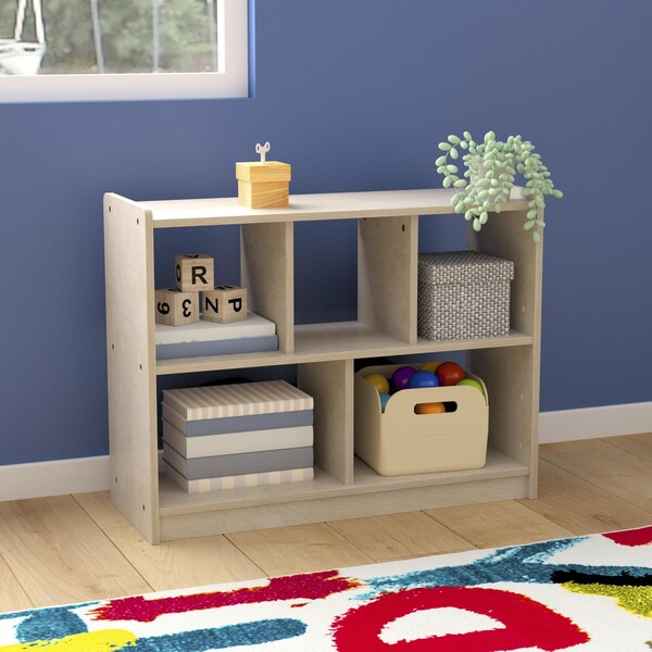Flash Furniture Bright Beginnings Commercial Grade 5 Section Modular Wooden Classroom Open Storage Unit, Safe, Kid Friendly Design, Natural - MK-KE23940-GG