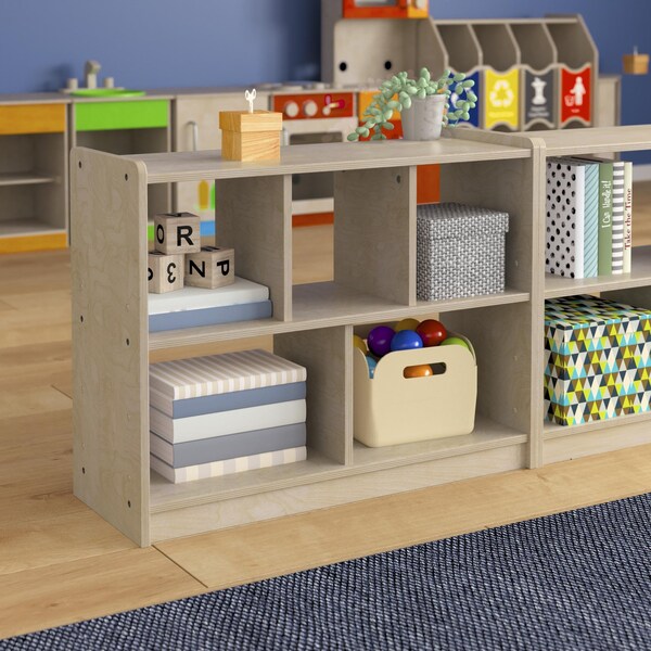 Flash Furniture Bright Beginnings Commercial Grade 5 Section Modular Wooden Classroom Open Storage Unit, Safe, Kid Friendly Design, Natural - MK-KE23940-GG
