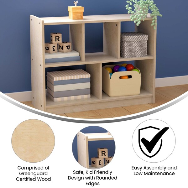 Flash Furniture Bright Beginnings Commercial Grade 5 Section Modular Wooden Classroom Open Storage Unit, Safe, Kid Friendly Design, Natural - MK-KE23940-GG