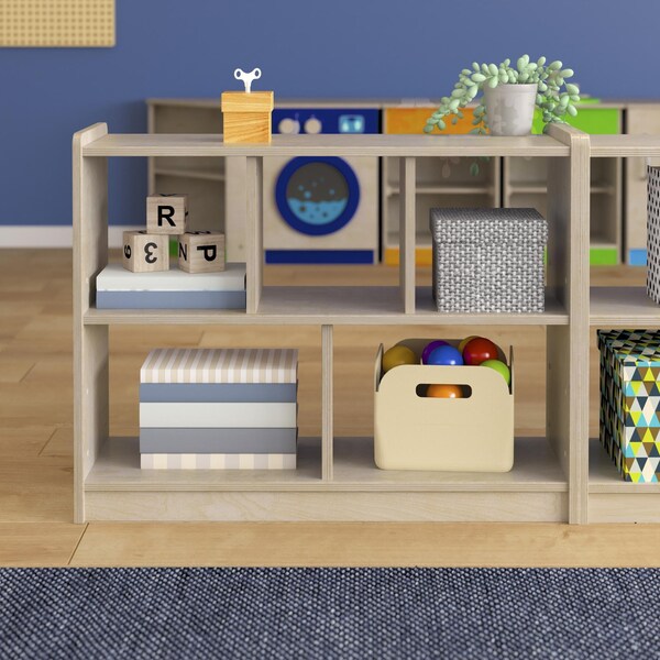 Flash Furniture Bright Beginnings Commercial Grade 5 Section Modular Wooden Classroom Open Storage Unit, Safe, Kid Friendly Design, Natural - MK-KE23940-GG