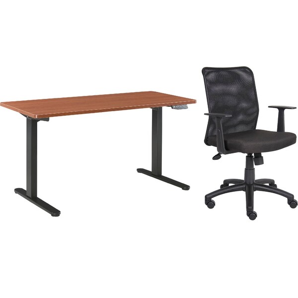 Interion By Global Industrial Interion Height Adjustable Table with Chair Bundle, 60inW x 30inD, Cherry w/ Black Base - 695780CH-B
