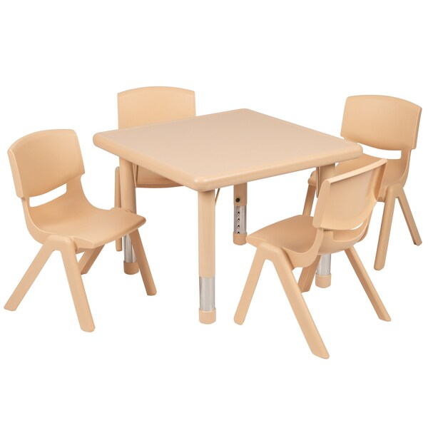Flash Furniture Square 24 W, 24 L, 23.75 H, Plastic, Steel, Brown - YU-YCX-0023-2-SQR-TBL-NAT-E-GG
