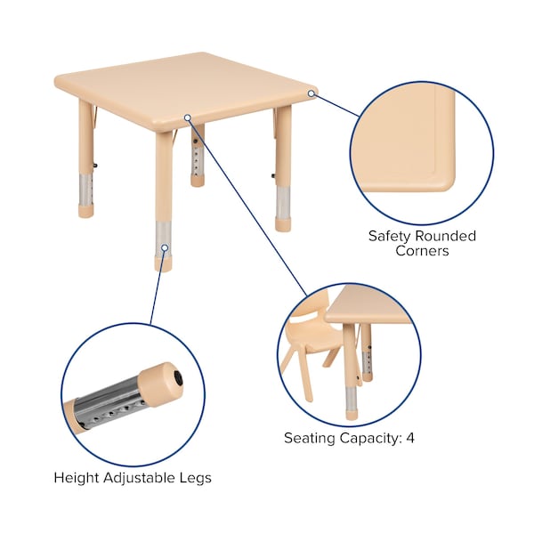 Flash Furniture Square 24 W, 24 L, 23.75 H, Plastic, Steel, Brown - YU-YCX-0023-2-SQR-TBL-NAT-E-GG