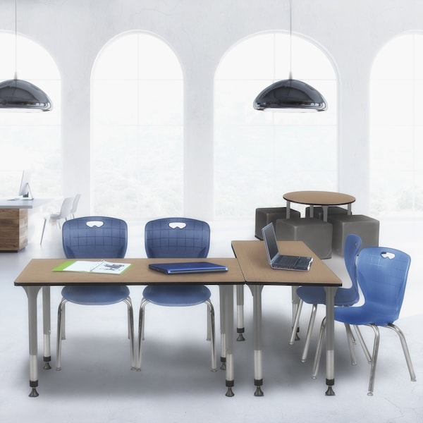 Regency Kee Adjustable Classroom Table W/ 2 Andy Stack Chairs, 48 in W, 30 in L, Noble Oak - MT4830NOAPGY40NV