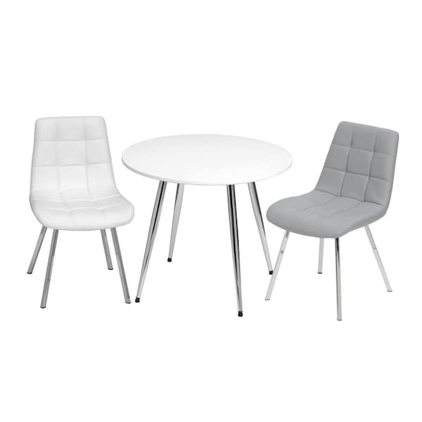 Gift Mark Mid-Century Modern Round Kids White Table with White & Grey Arm Chairs - T3081GW