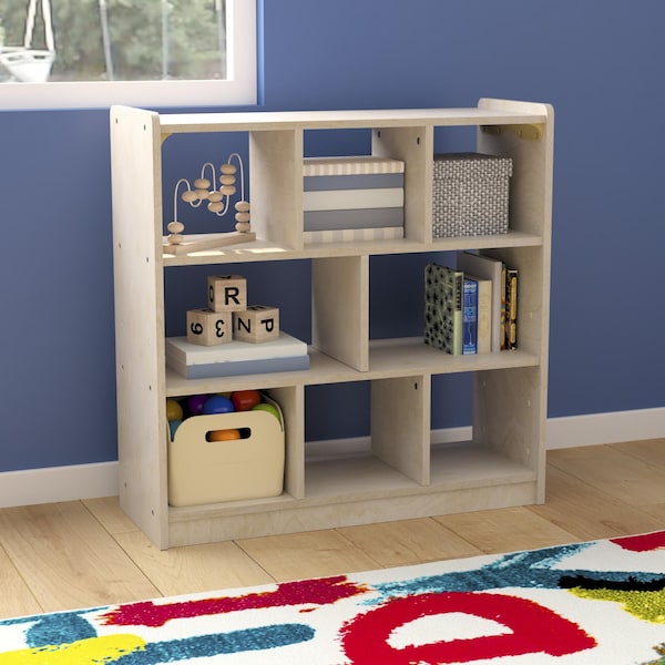 Flash Furniture Bright Beginnings Commercial Grade 8 Section Modular Wooden Classroom Open Storage Unit, Safe, Kid Friendly Design, Natural - MK-ME10513-GG