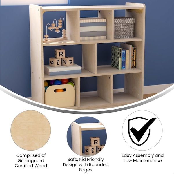 Flash Furniture Bright Beginnings Commercial Grade 8 Section Modular Wooden Classroom Open Storage Unit, Safe, Kid Friendly Design, Natural - MK-ME10513-GG