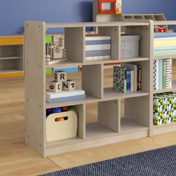 Flash Furniture Bright Beginnings Commercial Grade 8 Section Modular Wooden Classroom Open Storage Unit, Safe, Kid Friendly Design, Natural - MK-ME10513-GG