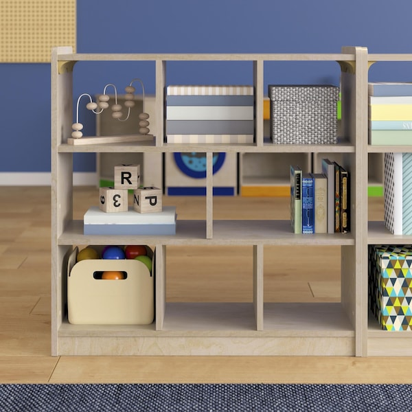 Flash Furniture Bright Beginnings Commercial Grade 8 Section Modular Wooden Classroom Open Storage Unit, Safe, Kid Friendly Design, Natural - MK-ME10513-GG