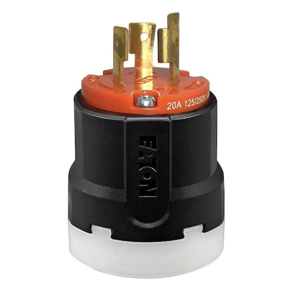 Enchufe con bloqueo Arrow Hart UltraGrip, 3 polos, 20 A, 125/250 VAC, NEMA L1020, Negro/Naranja - AHCL1020P
