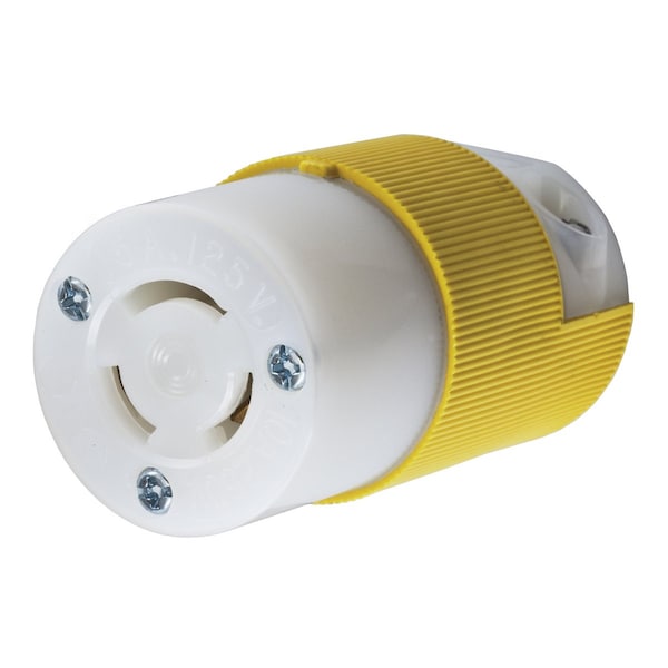 Dispositivos de bloqueo de Hubbell Wiring Device-Kellems, Twist-Lock®, Industrial, Cuerpo del conector hembra, 10A 250V/15A 125V, 3 Polos 3 Cables Sin Conexión a Tierra, No-NEMA, Terminal de Tornillo, Amarillo - HBL7565CY