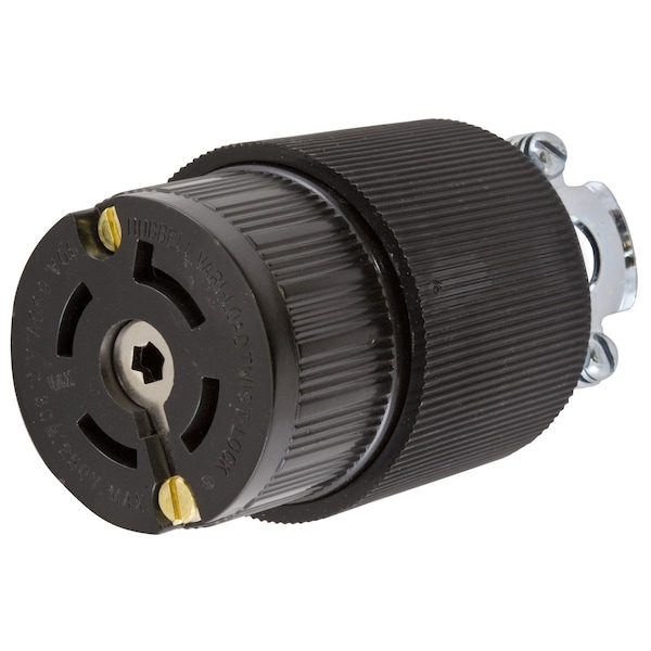 Dispositivos de bloqueo Hubbell Wiring Device-Kellems, Twist-Lock®, VariLoad, Cuerpo del conector hembra, 30A 250V DC/600V AC, No-NEMA, Terminal de tornillo, Pasador central único - HBL45335
