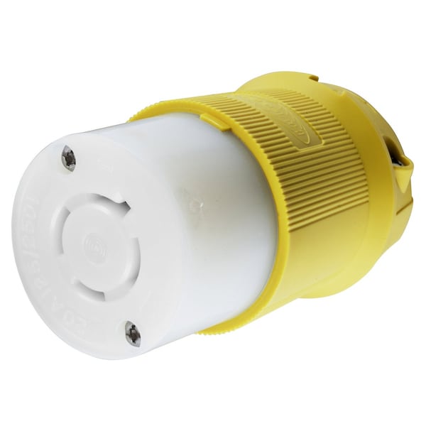 Dispositivos de bloqueo de Hubbell Wiring Device-Kellems, Twist-Lock®, Grado Marino, Cuerpo del Conector Hembra, 125/250V AC, 3 Polos 4 Hilos a Tierra, L14-20R, Terminal de Tornillo, Amarillo - HBL24CM13.