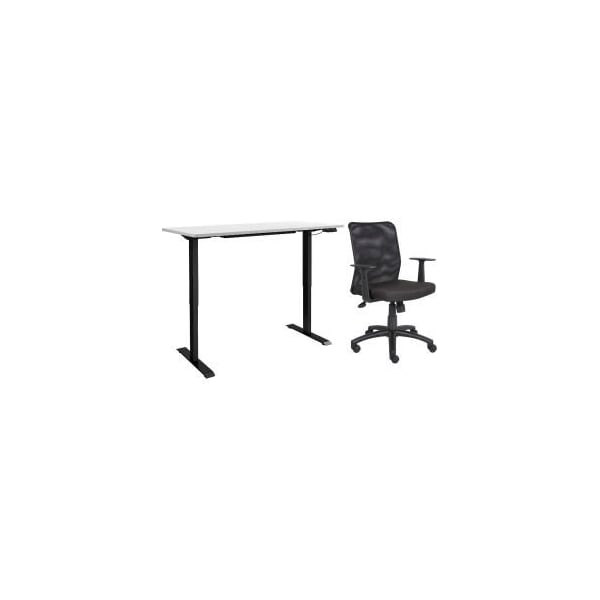 Global Equipment Interion    Height Adjustable Table with Chair Bundle - 72"W x 30"D - White w/ Black Base - 695781WH-B
