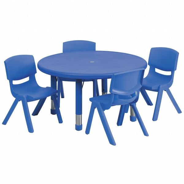 Flash Furniture Round Activity Table, 33 W, 33 L, 23.75 H, Plastic, Steel, Blue - YU-YCX-0073-2-ROUND-TBL-BLUE-E-GG