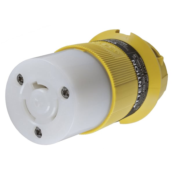 Dispositivos de bloqueo Hubbell Wiring Device-Kellems, Twist-Lock®, Grado Marino, Cuerpo del conector hembra, 20A 125/250V, 3 polos 3 cables sin conexión a tierra, no NEMA, terminal de tornillo y blanco - HBL73CM14C