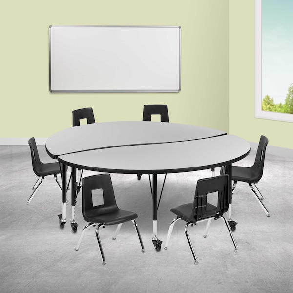 Flash Furniture Round 60 W, 60 L, 25 H, Chrome, Laminate, Particleboard, Plastic, Steel, Grey - XU-GRP-12CH-A60-HCIRC-GY-T-P-CAS-GG