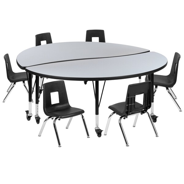 Flash Furniture Round 60 W, 60 L, 25 H, Chrome, Laminate, Particleboard, Plastic, Steel, Grey - XU-GRP-12CH-A60-HCIRC-GY-T-P-CAS-GG