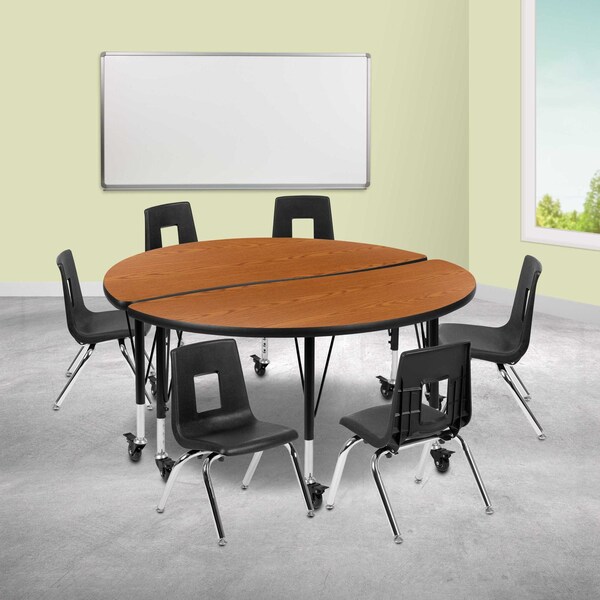 Flash Furniture Round 47.5 W, 48 L, 25 H, Chrome, Laminate, Particleboard, Plastic, Steel, Wood Grain - XU-GRP-14CH-A48-HCIRC-OAK-T-P-CAS-GG
